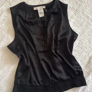 NWT LOFT  Black Sleeveless Top, elastic banded bottom shirt, small